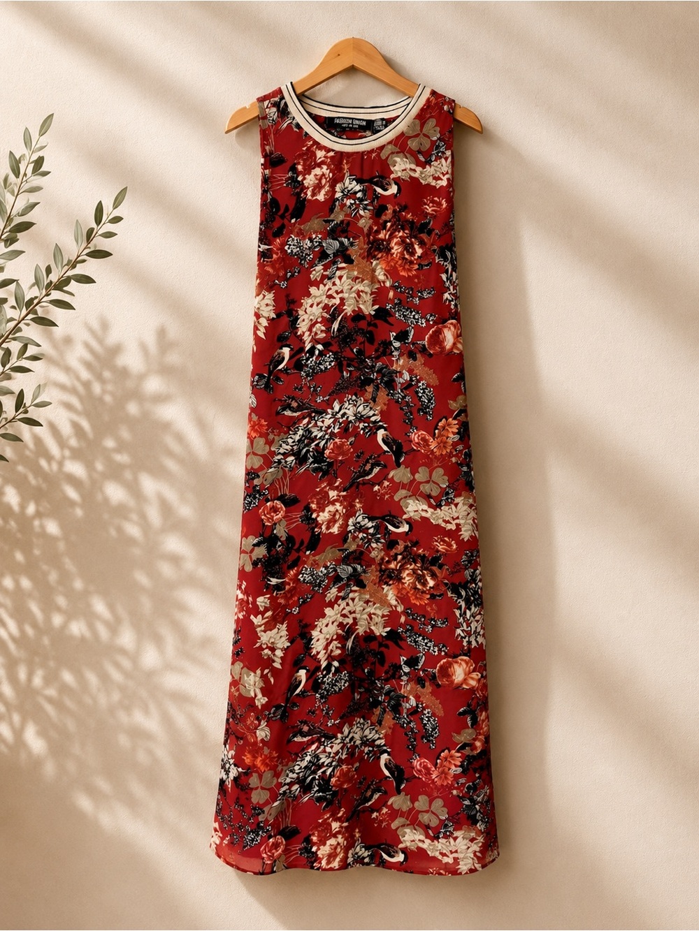 Summer Trend  Fashion Union Sleeveless Floral Bird Red Blue White Dress